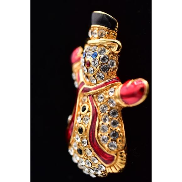 Monet Vintage Crystal Christmas Snowman Pin Brooch Rhinestone Gold Signed BinBP - Picture 4 of 12